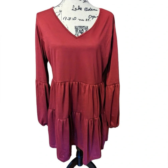 Dresses & Skirts - Maroon Red Babydoll Flowy Midi Dress - Women's Large